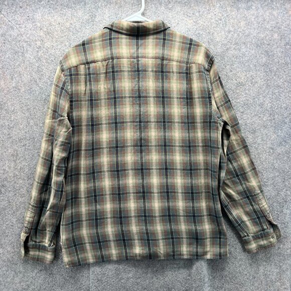 Vince Shirt Mens Large Olive Green Button Down Madras Plaid Cotton Classic - Picture 2 of 11